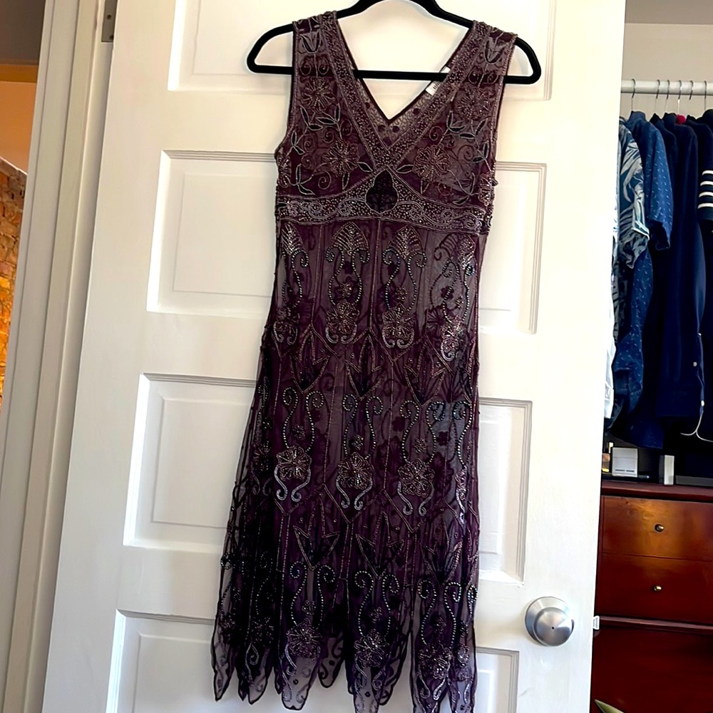 Beaded Edison Flapper Dress Eggplant size large